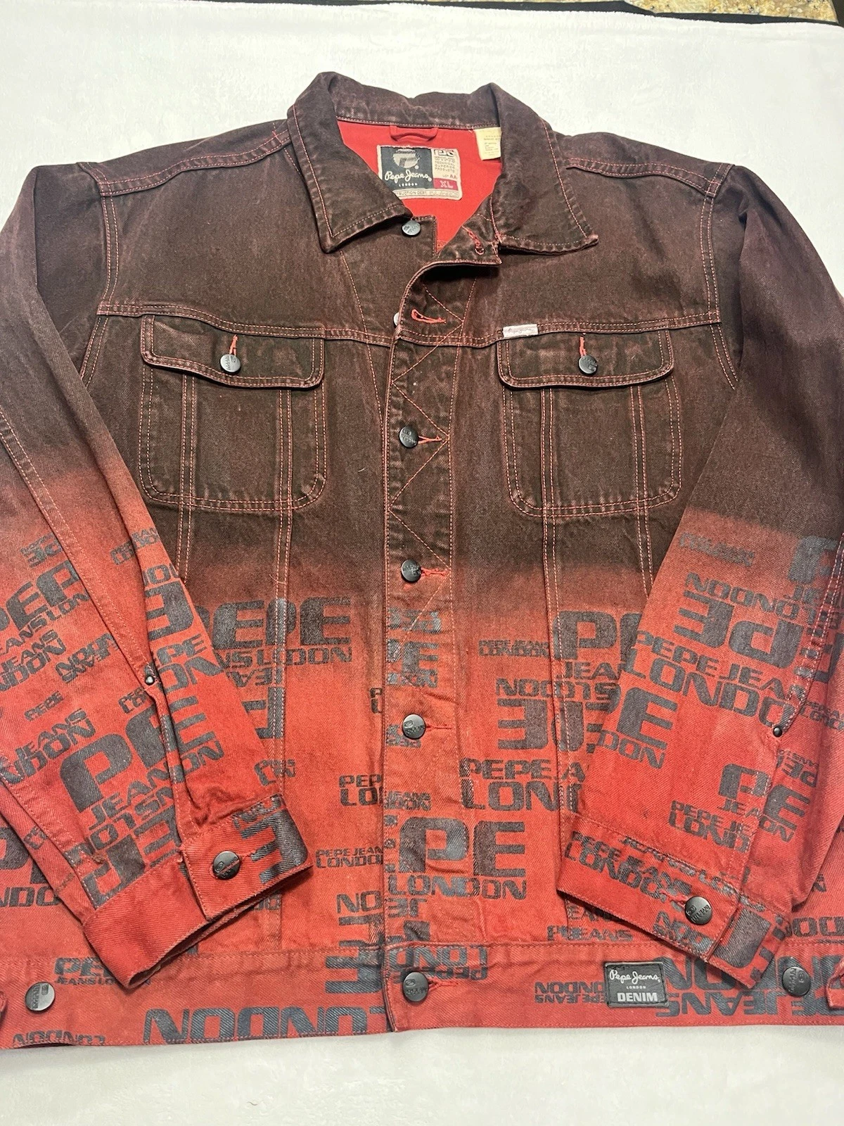 Vtg 90s Pepe Jeans/London Red Denim Trucker Jacket-Sz XL-Hip Hop-555