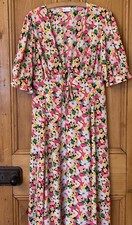 ASOS multi floral Maxi Dress Size Uk 14 plunge v neck puff sleeves frill woman