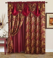 Jacquard Luxury Window 2 Panel Curtain Set Burgundy Gold 55x84 inches Each