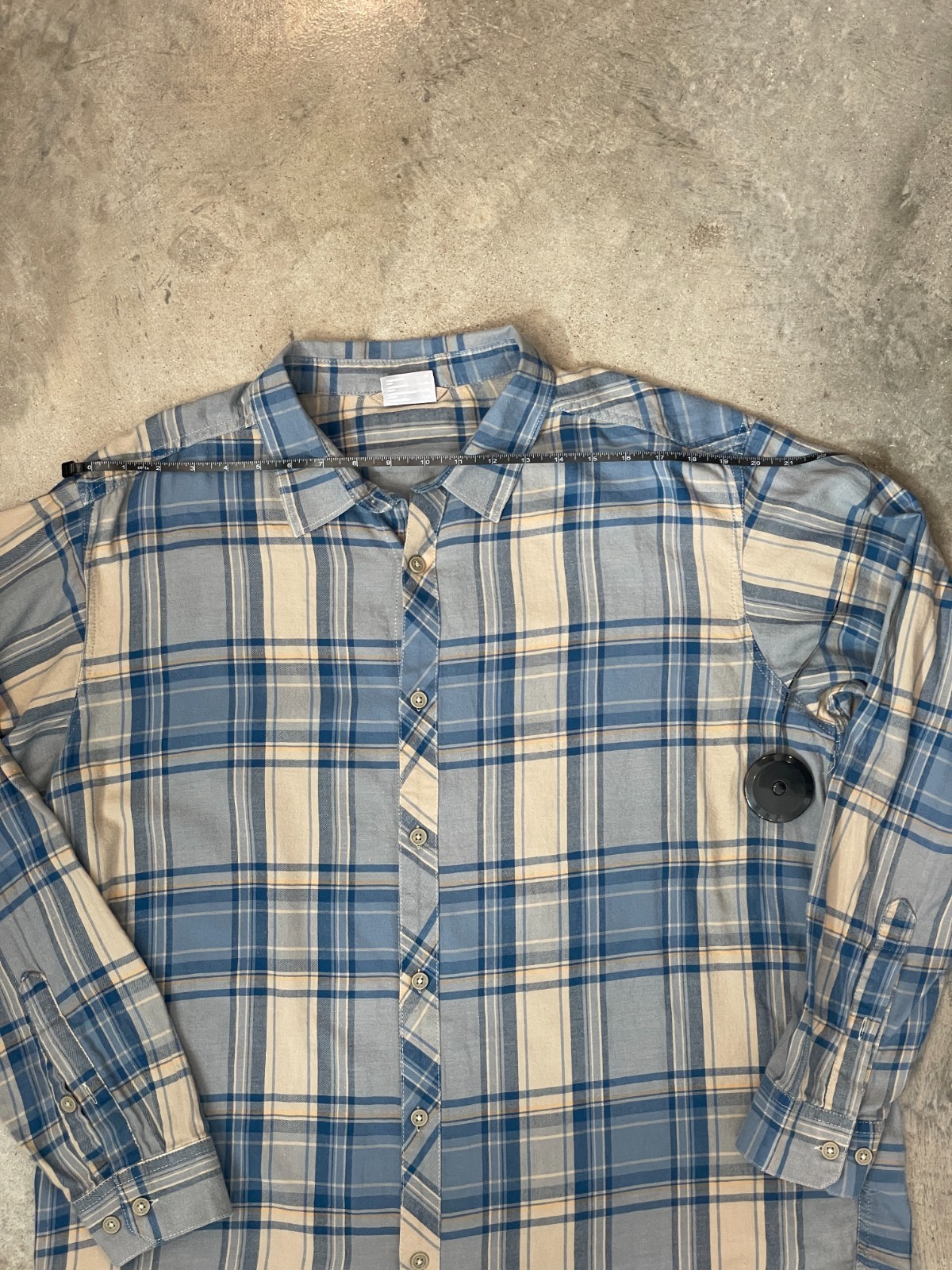 Columbia Plaid Button Down Shirt Men XL Blue Beige Cotton Long Sleeve Casual thumbnail 11