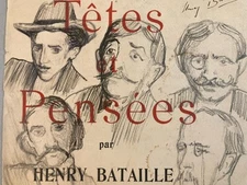 Very Beautiful Drawing, Pencil, Signed Henri Henry Bataille Literature 19th Art