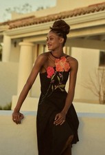 Anthropologie Midi Dress Asymmetrical Black Floral Preppy Boho Resort Sz 2P NWT