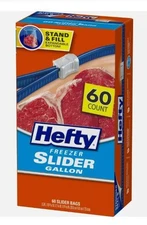 Hefty Slider Freezer Storage Bags, Gallon Size, 60 Count .