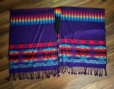 Shawl Poncho Made in Ecuador Aztec Tribal Pattern Wool Cotton Blend Purple