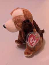 August the Dog - Ty Beanie Baby of the Month (Brown, White, 2002, Plush Toy, MWM