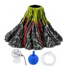 Aquarium Volcano Ornament Kit with Air Stone, LED Volcano with Colorful Light