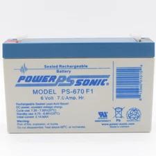 Power Sonic 6V 7Ah Sealed Rechargeable SLA Battery PS-670 F1 Works w/ LC-R067R2P
