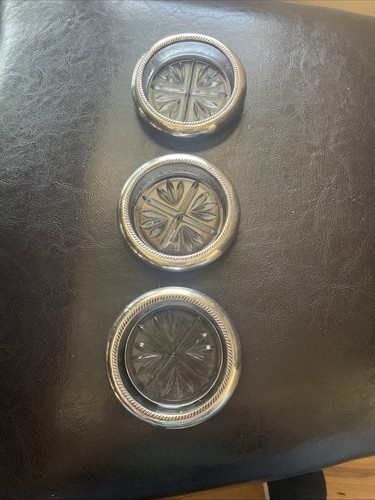 Juego de 3 posavasos vintage de plata esterlina y vidrio FB ROGERS - Imagen 7 de 8