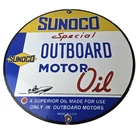 Vintage Sunoco Gasoline Sign - Outboard Motor Oil Service Station Porcelain Sign