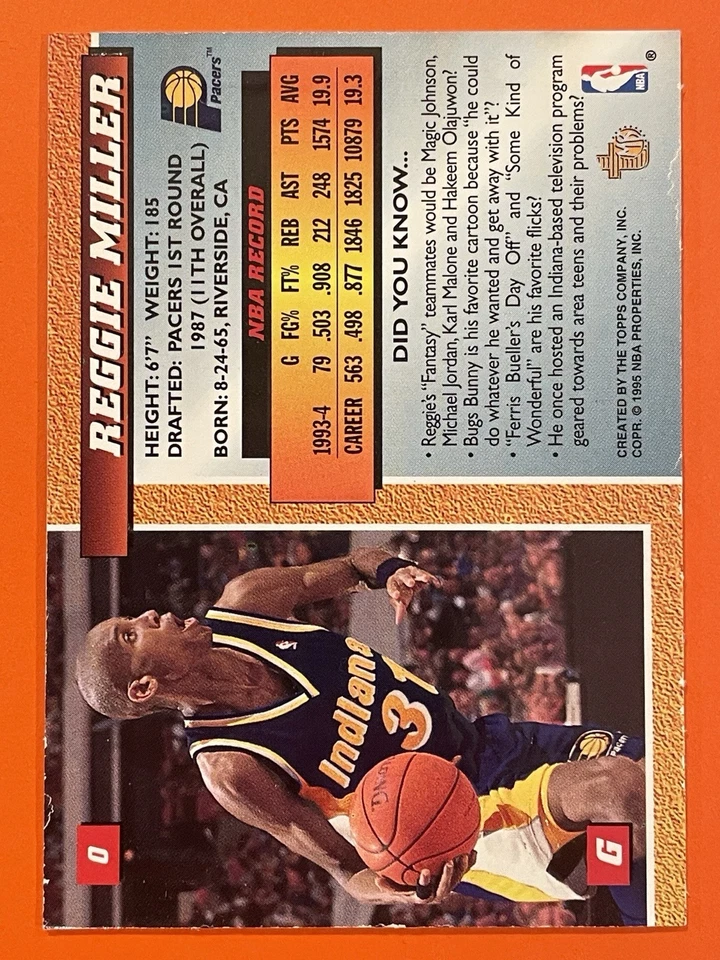 Reggie Miller 1994-95 Topps autógrafo en relieve inserción automática Indiana Pacers Salón de la fama Foto 2 de 2