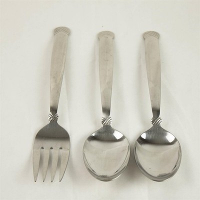 Los Von 3 Oneida Satin Rattan Servierlöffeln & Mittlerer Fester Gabel 8.25''