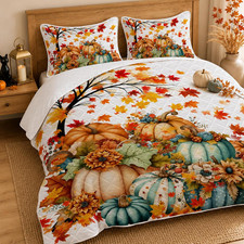 King Quilt Halloween Pumpkins and Fall Maple Leaf Thanksgiving