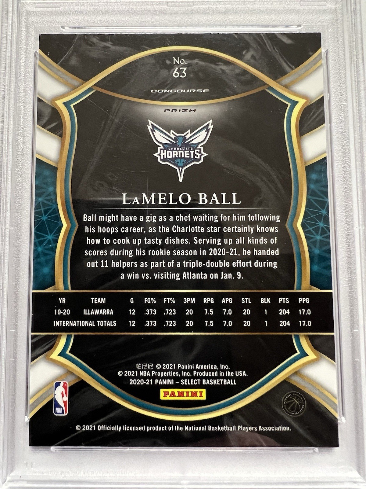 2020-21 Panini Select LaMelo Ball Tri-Color PSA 10 Gem Mint RC Rookie #63 view 2