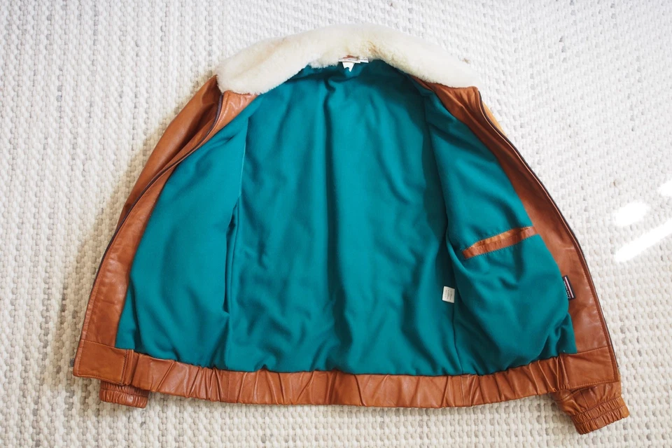 Vintage LL Bean Brown Leather Insulated Bomber Jacket Sherpa Collar Womens 8 - Image 3 of 4