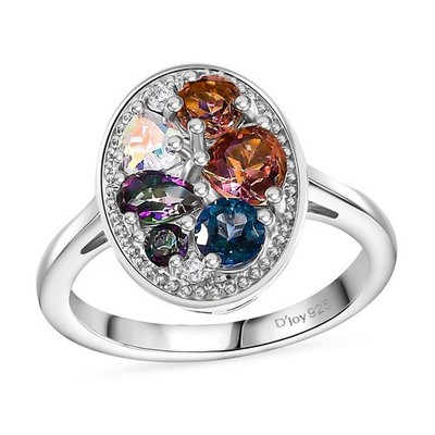 2.20ctw Multi Mystic Topaz and Zircon Cosmic Ring Rhodium Plated Size 9