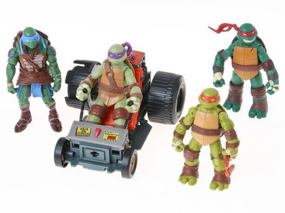 TMNT 2012 Ninja Turtles 4 Figures Lot w/ Patrol Buggy Vehicle Playmates
