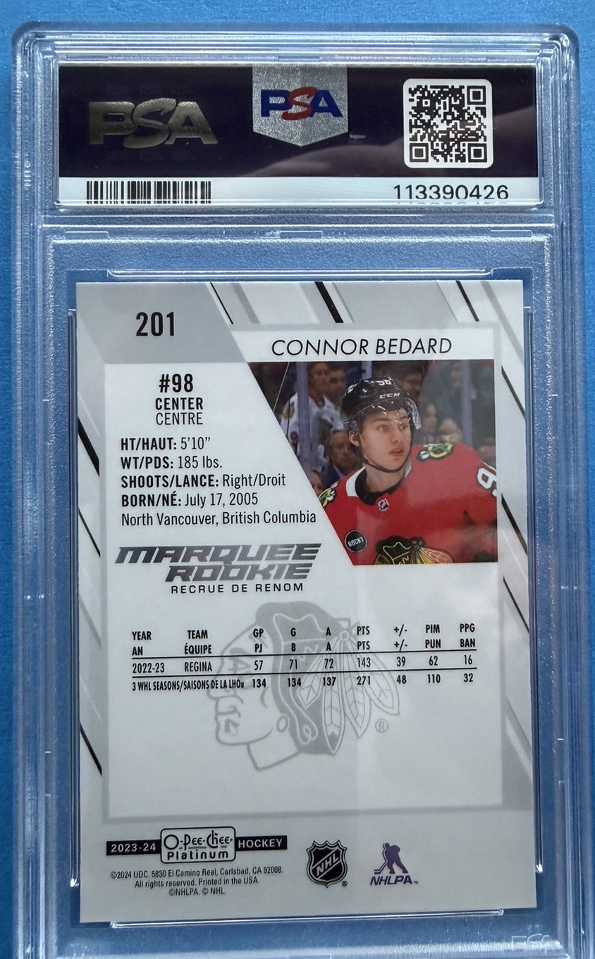 2023-24 Upper Deck O-PEE-CHEE Platinum Connor Bedard Marquee Rookie PSA 10 #201 view 2