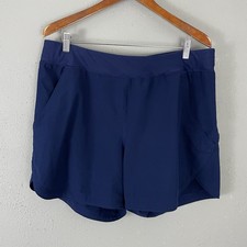 Lands End Swim Active Shorts Womens 16 Navy Blue Elastic Waist Pull On Pockets