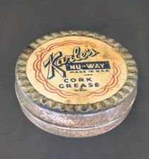 Vintage Karle's Nu-Way Cork Grease Mini Tin Paper Label Ad