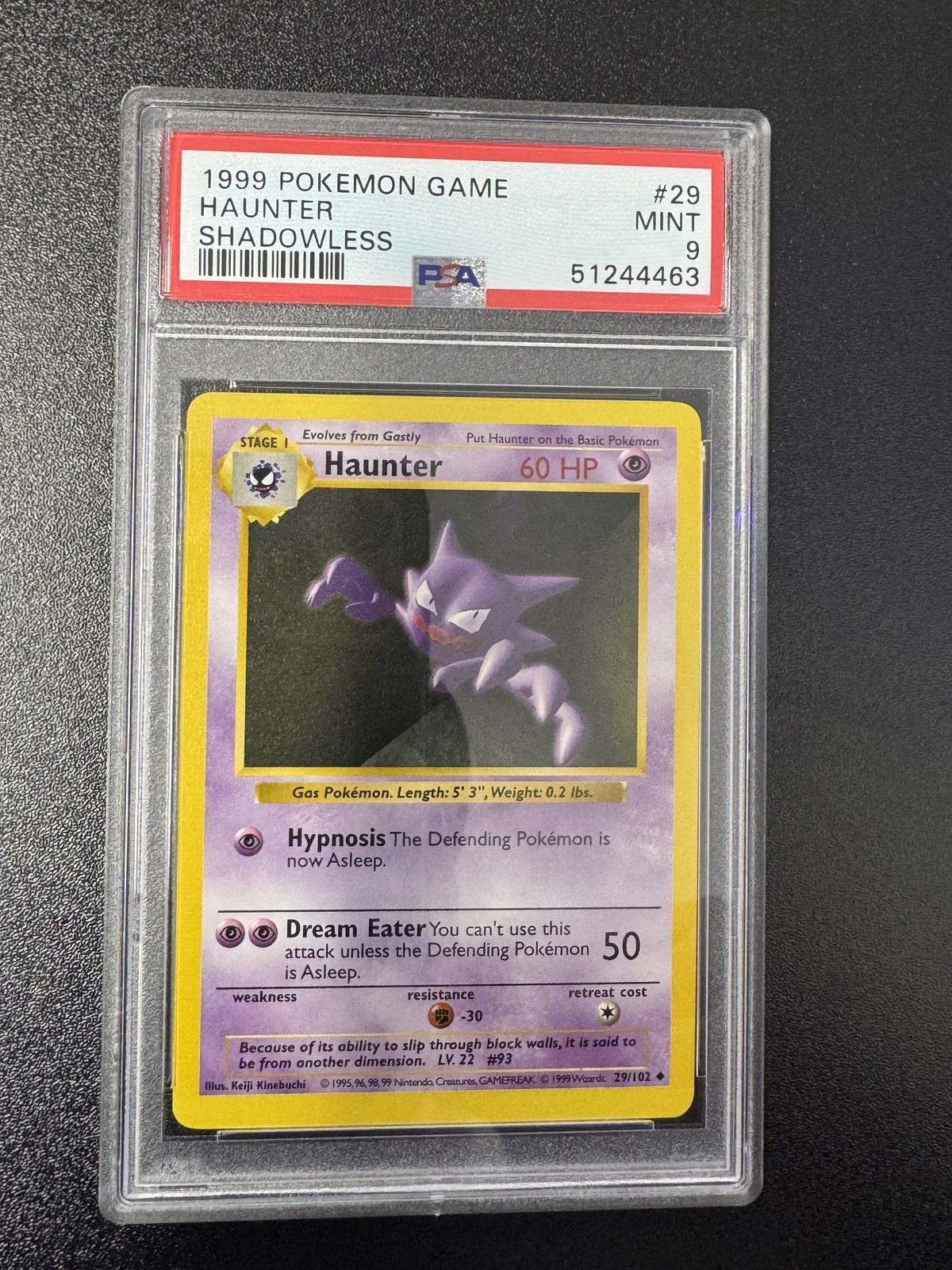 1999 Pokemon Game Haunter #29 Shadowless PSA 9