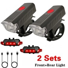 2 Sets USB Rechargeable LED Bicycle Headlight Bike Front Rear Lamp Cycling