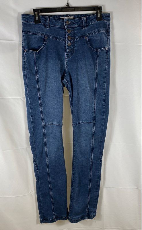 Free People Women's Blue High Rise Seamed Button Fly Slim Straight Jeans Sz 29