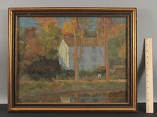 Attr: HAROLD SAXTON BURR Antique Old Lyme CT Homestead Autumn Landscape Painting