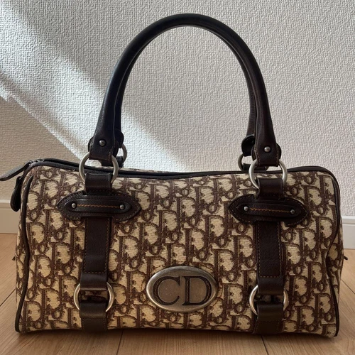 Sac à main trotteur Christian Dior mini sac Boston toile cuir marron occasion