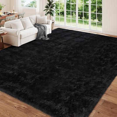 Soft 8x10 Area Rugs for Living Room, Ultra Fluffy Large Shag Black Bedroom Ru...
