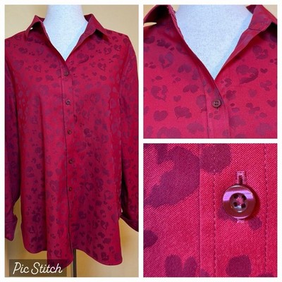 Chicos No Iron Chic Stretch Shirt Womens Size 3, XL, 16 Red Cheetah Animal Print