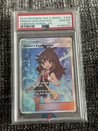 PSA 10 Green's Exploration 209/214 Unbroken Bonds 2019 Full Art Pokémon Trainer