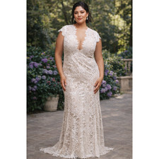 Watters Philomene Wedding Dress Ivory Lace Plunge Bridal Gown Size 18 NWT