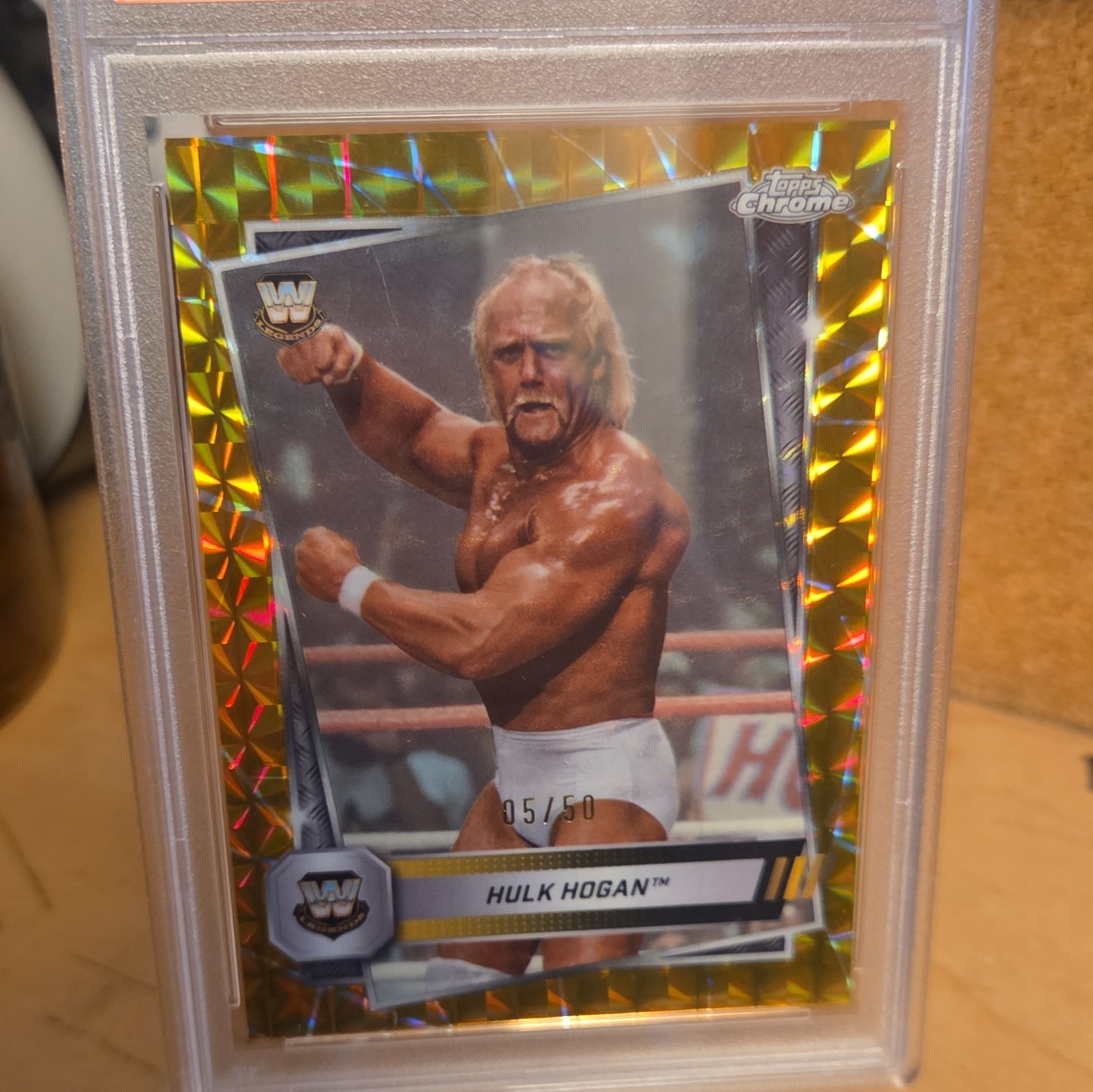 Topps 2025 Chrome WWE Hulk Hogan #12 Gold Geometric Refractor /50 PSA 10 view 7