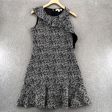 Michael Kors Dress Womens Small Black White Knit Mini A Line Sleeveless Ruffle
