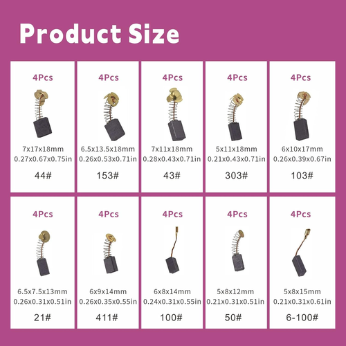 Electric Motor Carbon Brushes 40Pcs 10 Different Models of Carbon Brushes Sui... - Picture 4 of 12