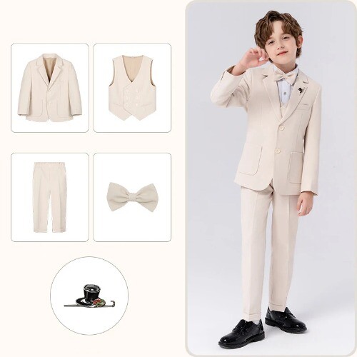 Children Formal Suit Set Boy Blazer Pants Bowtie Clothes Party Performance Show - Picture 21 of 27