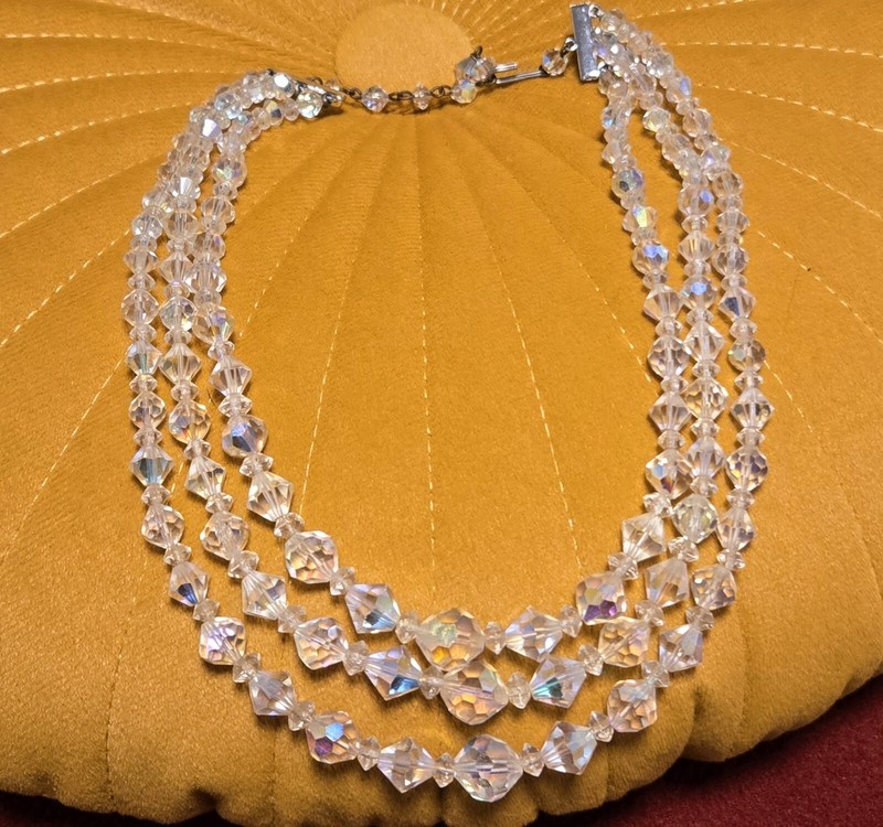 Statement Necklace Set Rainbow Aurora Crystal Vintage Antique  3 Tier Elegant