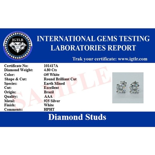 5.60 Ct Cushion Cut Off White Diamond Solitaire Studs ,925 Silver, Excellent Cut - Picture 8 of 8