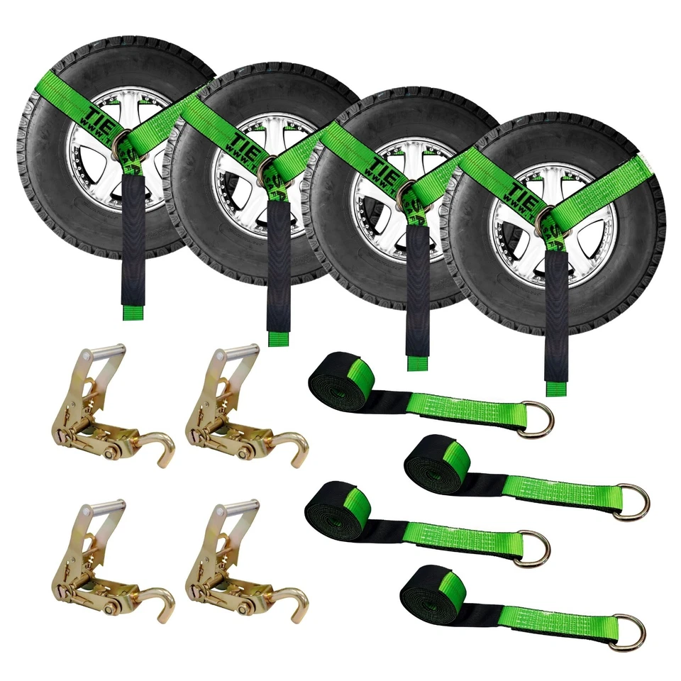 EE. UU. 4 Juego de 2" x 10' Lazo Rueda Elevación Correa Trinquete Giratorio J Gancho para Remolque Automático