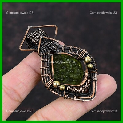 Valentines Sale Moldavite Stone Mother Wire Wrapped New Pendant Jewelry Copper