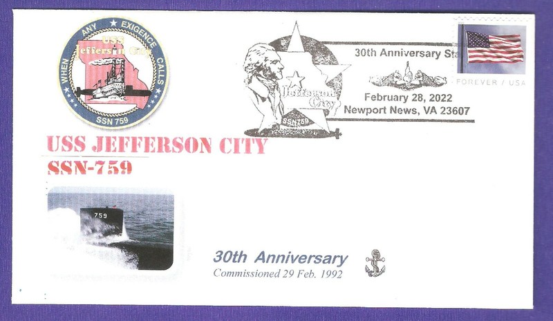 GREYTCOVERS NAVAL COVER USS JEFFERSON CITY SSN-759 30TH ANNIV OF COMMISSIONING