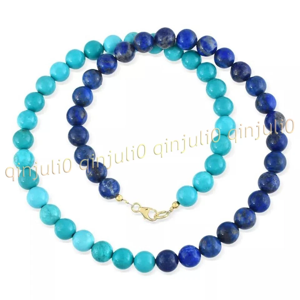 Colar de contas redondas de pedra preciosa lápis-lazúli turquesa natural 14-100 polegadas 6-12 mm - Imagem 4 de 4