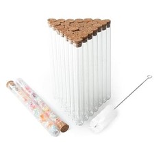 30pcs 45ml Glass Test Tubes 20 x 200mm with Cork Stoppers and Brush for Scien...