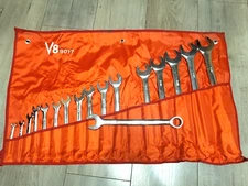 V8 Tools 17pc SAE Long Pattern Full Polish Combination Wrench Set w/ Pouch #9017