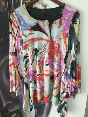 Cupio Women's Multicolor Floral Print Scoop Neck Flare Sleeve Blouse Size S YJ01