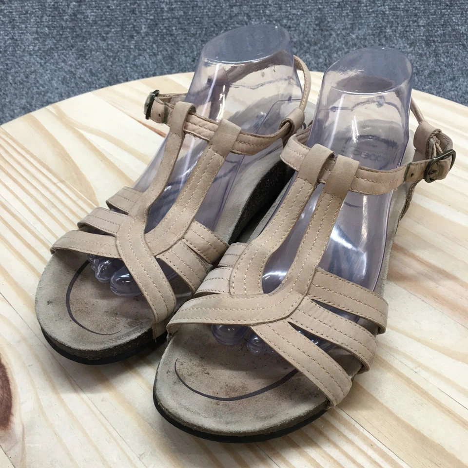 Abeo Sandals Womens 11 Bara Casual Comfort Strappy Slingback Flats Brown Leather - Image 3 of 4