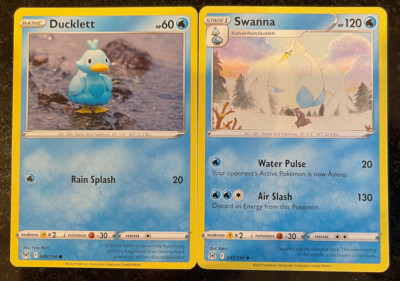 Pokemon - Lost Origins - Ducklett 046/196 + Swanna 047/196 - Evolution Set -NM/M