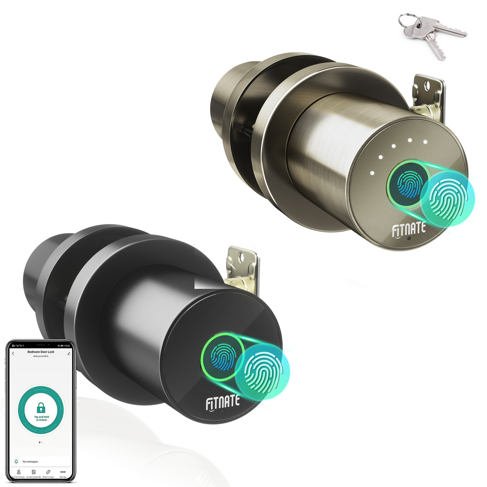 Smart Fingerprint Door Lock with Bluetooth – Keyless Biometric Entry Deadbolt Knob-image