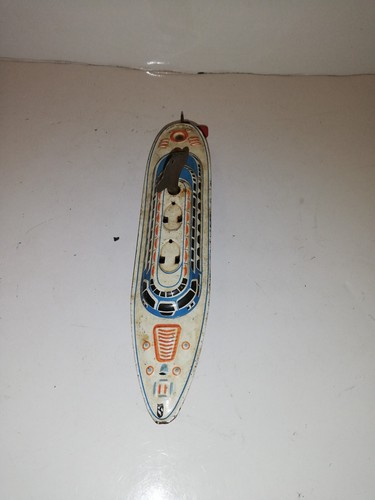 BATEAU PAQUEBOT EN TOLE A CLE MS-REX 23 CM MS VINTAGE WEST GERMANY - Photo 3/8