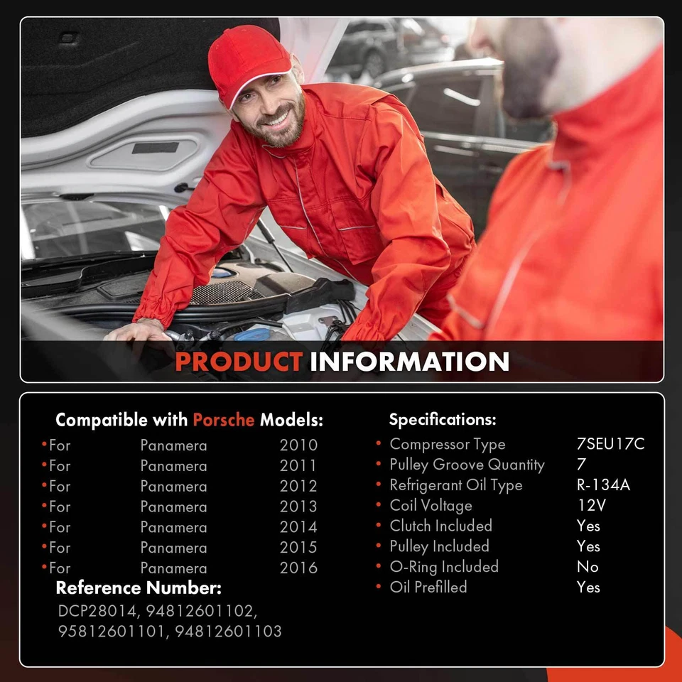 Compresor de aire acondicionado con polea de 7 ranuras para Porsche Panamera 2010-2016 94812601103 Foto 2 de 4